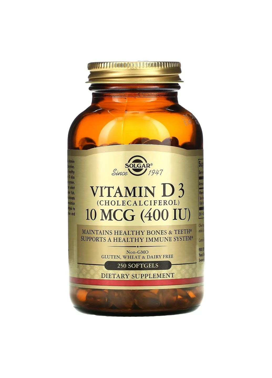 Вітамін Д3 Vitamin D3 (Холекальциферол) 10мкг (400 МО) - 250 софтгель Solgar (282826835)