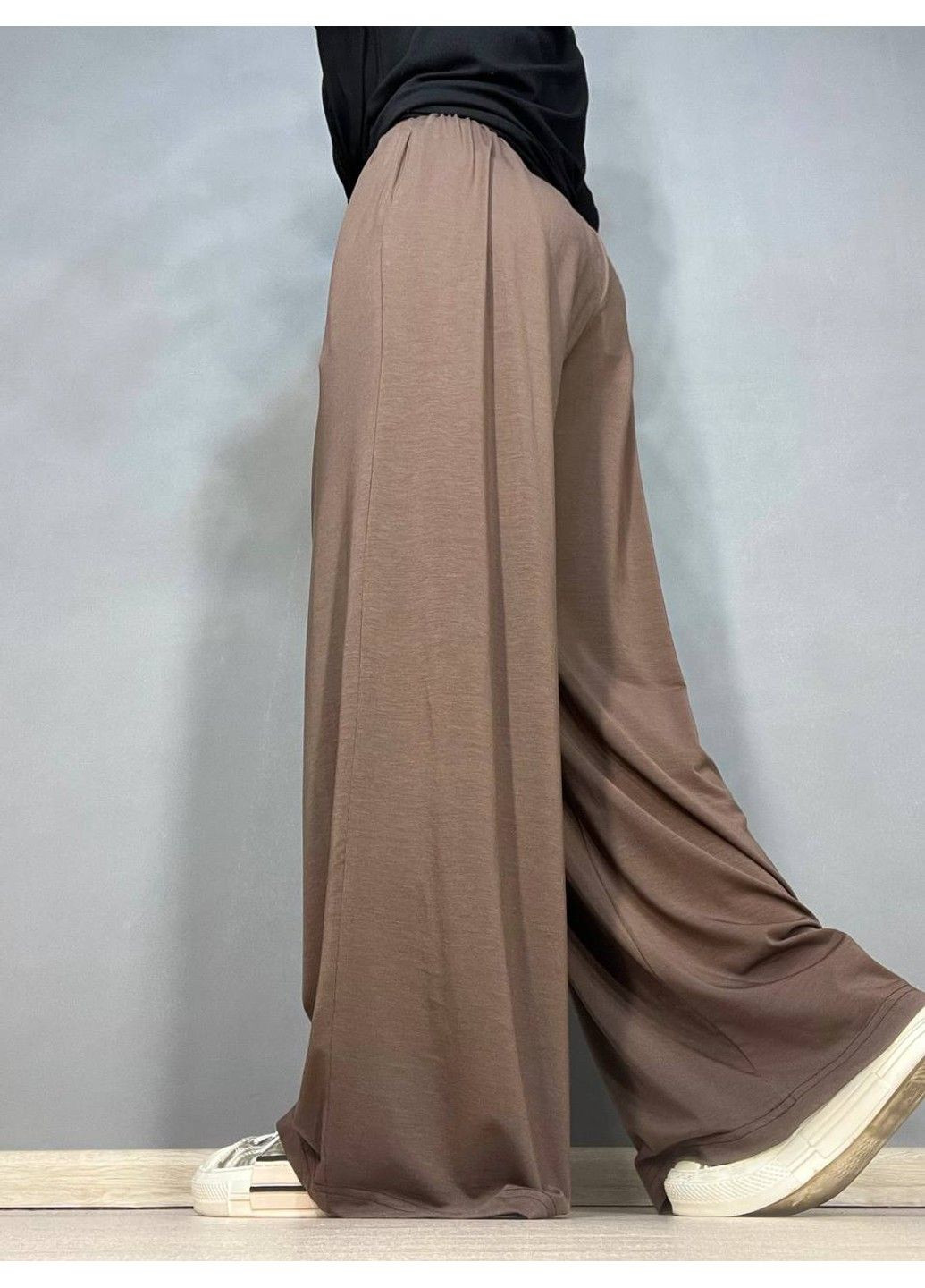 Брюки жіночі A-N 25060 палаццо на резинці з кишенями тонкий трикотаж вільний крій one size No Brand (317226794)