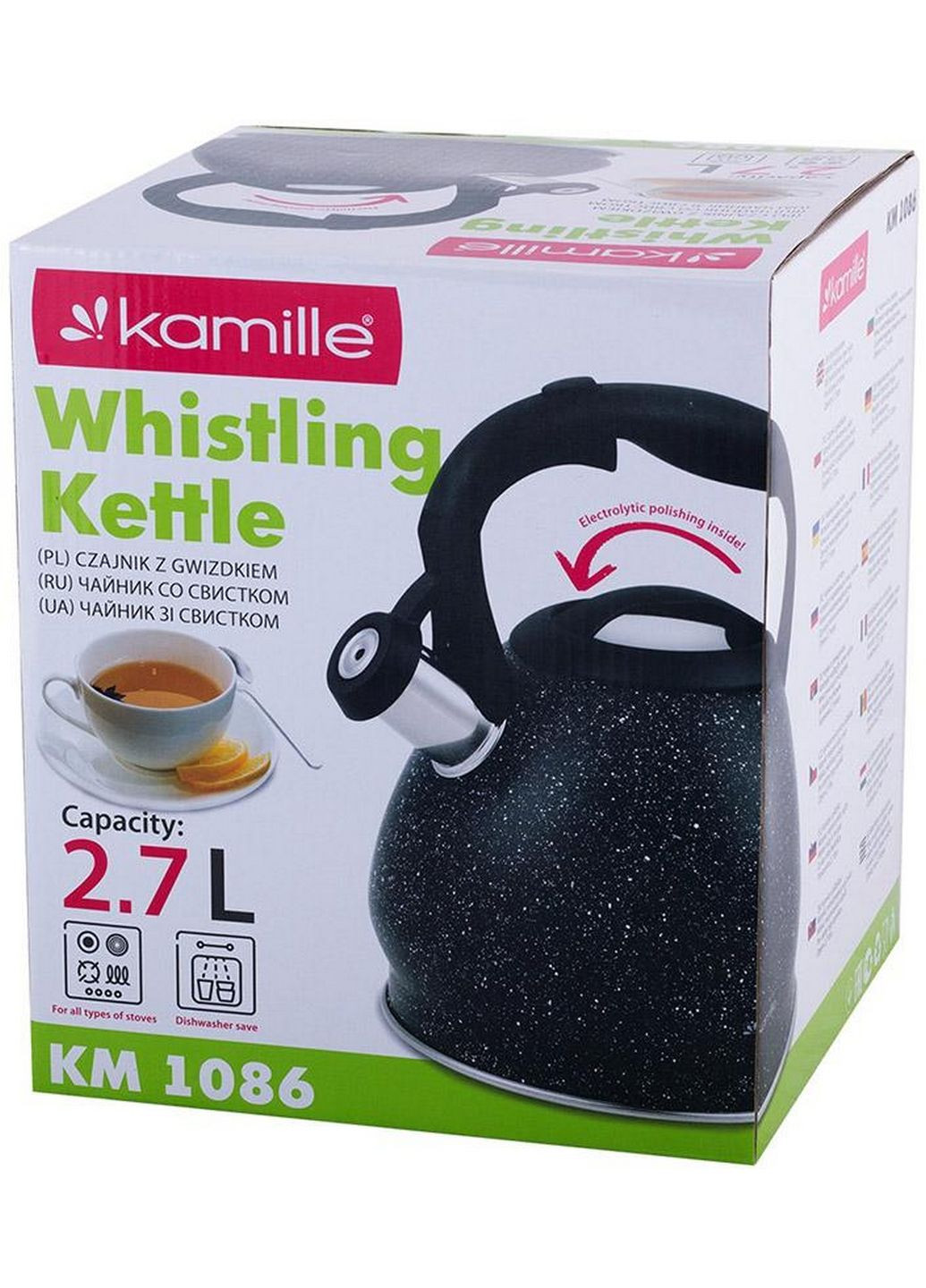 Чайник Whistling Kettle Marble 2.7л зі свистком Ø19,5х24 см Kamille (289366250)