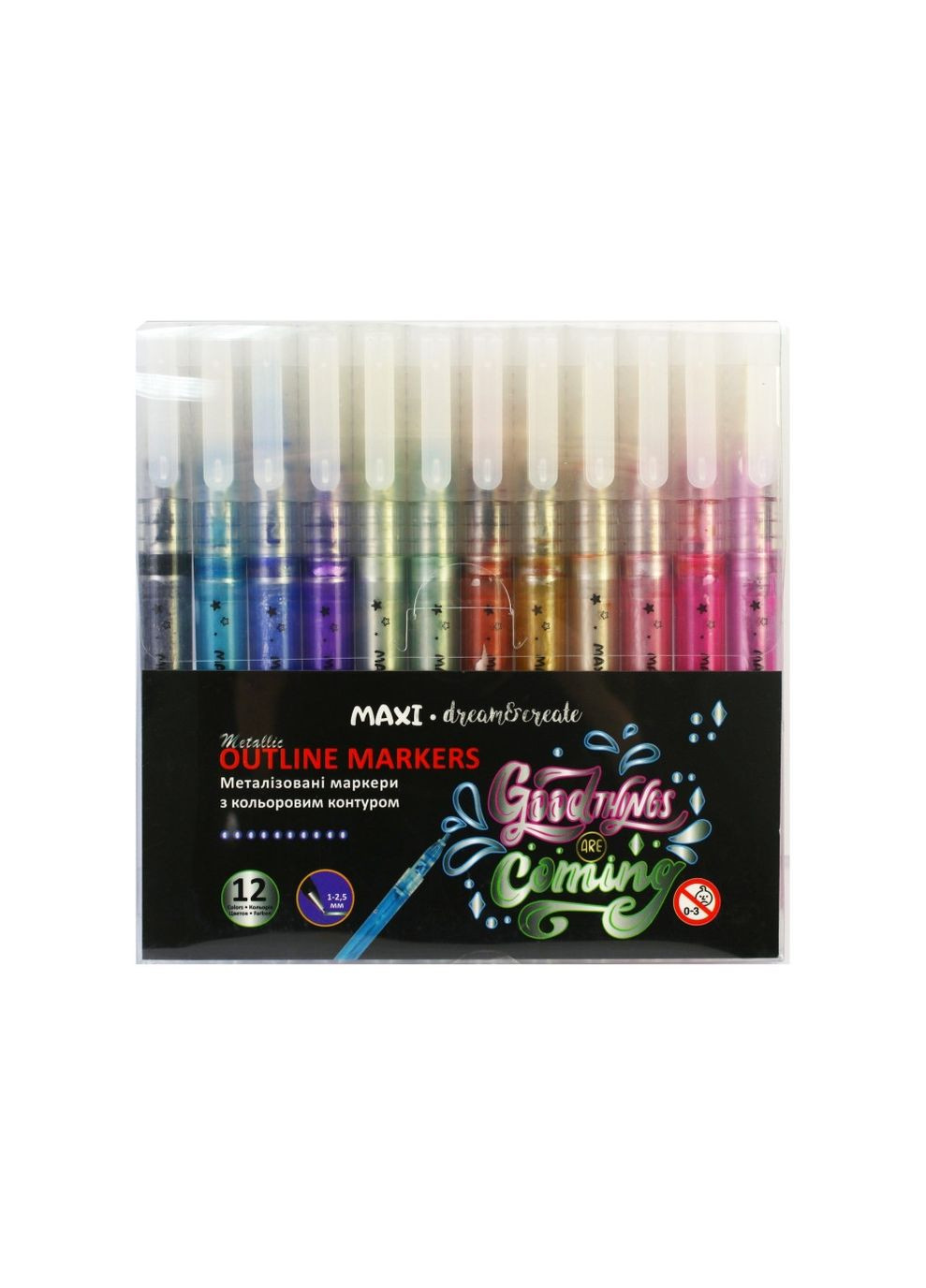 Набор маркеров 12 цветов Metallic с цветным контуром 15247 Maxi (280941250)