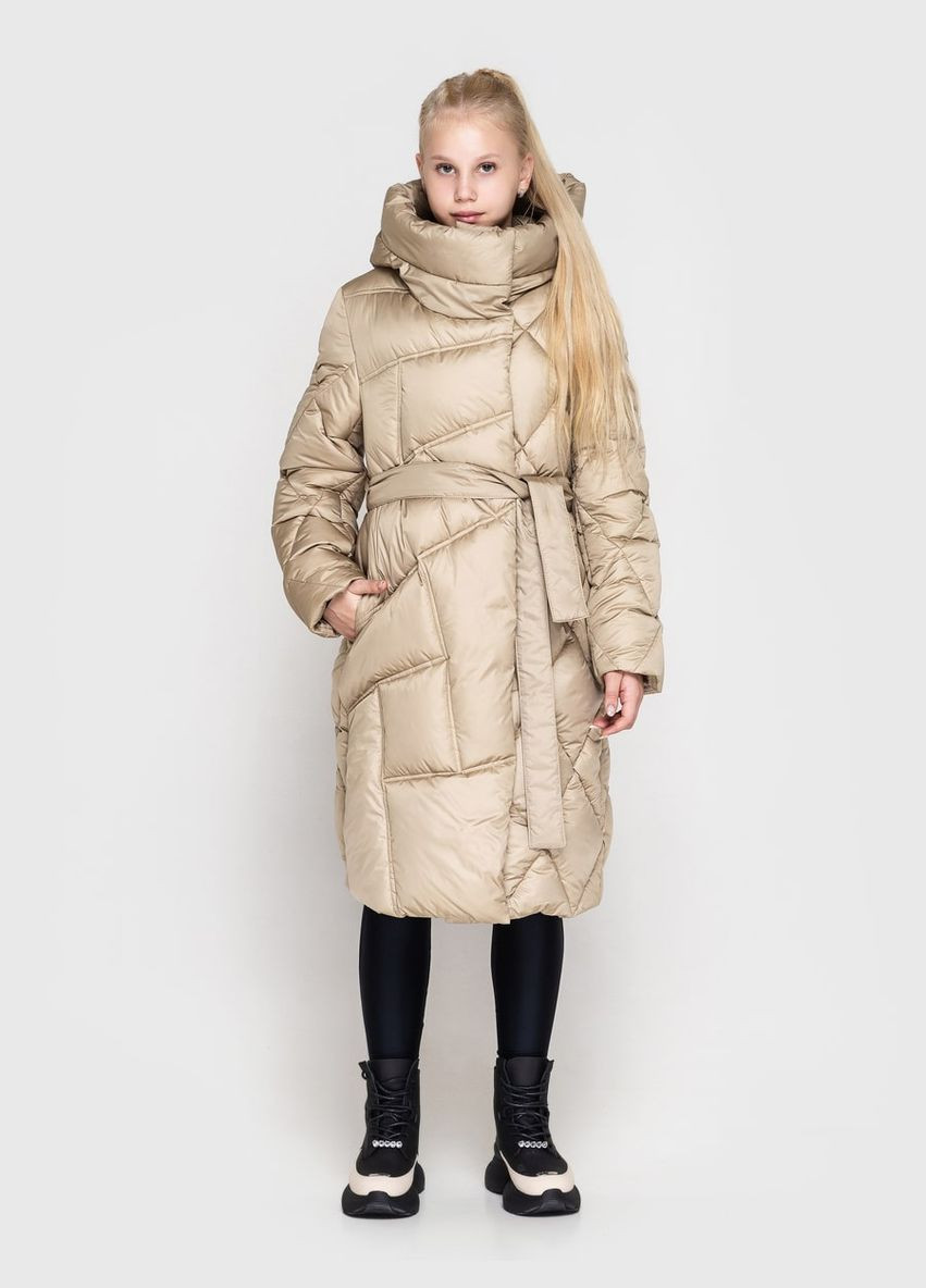 Комбинированная зимняя пальто молочно - оливковий Cvetkov Эйлин