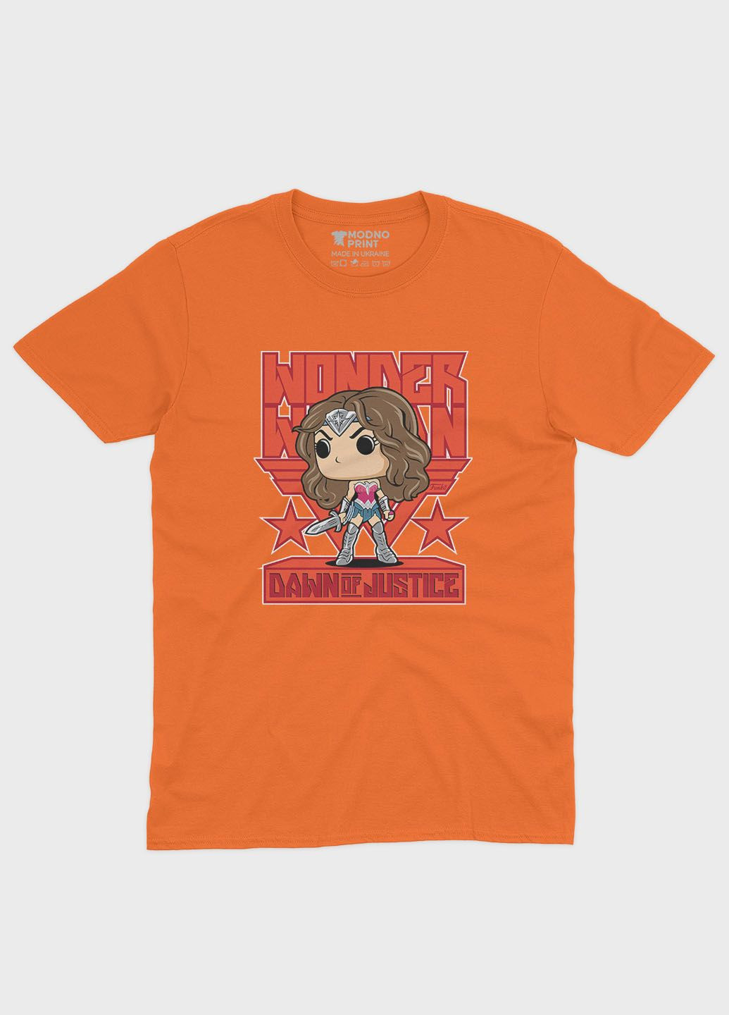 Оранжевая демисезонная футболка для мальчика с принтом супергероя - чудо-женщина (ts001-1-ora-006-006-002-b) Modno