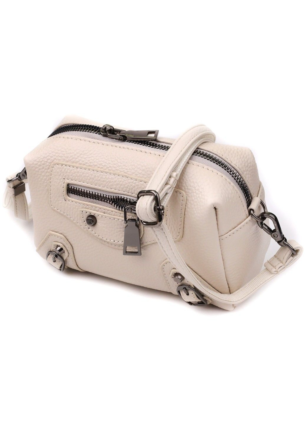 Компактная женская сумка с трендовым декором из натуральной кожи 22923 Белый Vintage (356452069)