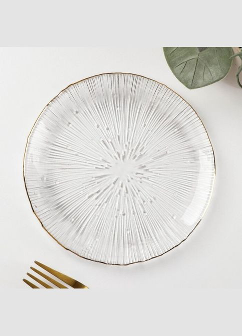 Тарілка скляна D32.5см, колір - прозорий із золотим обідком BonaDi (296555165)