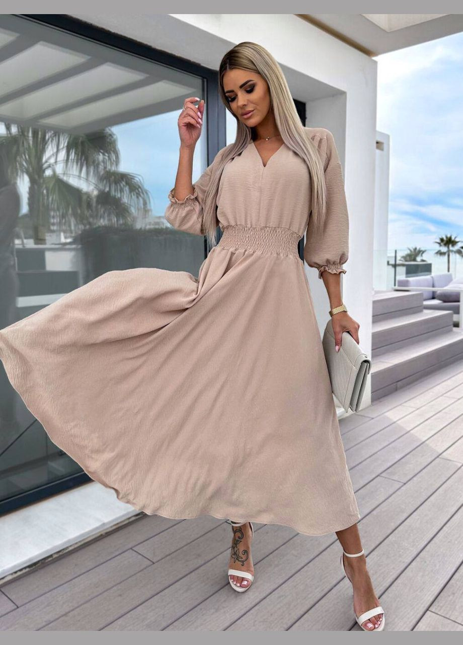 Бежева святковий, ділова, повсякденний, кежуал, вечірня сукня жіноча No Brand однотонна