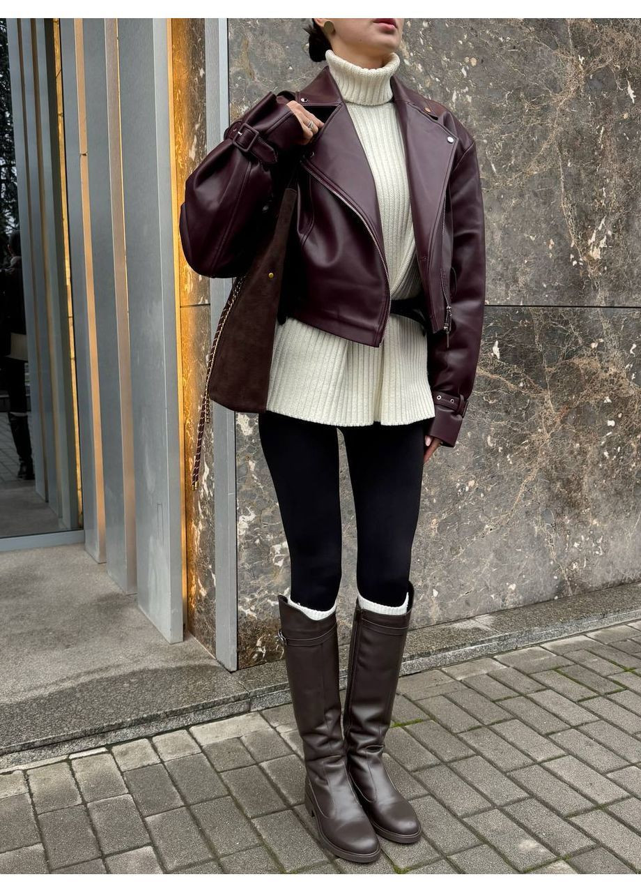 женские стильные сапоги жокеи цвет шоколад евро зима No Brand