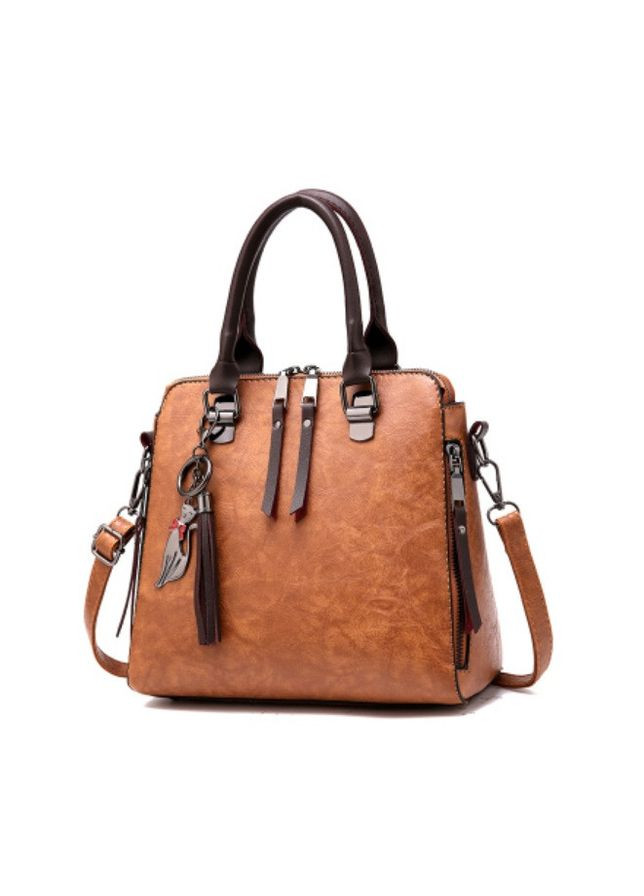 Стильна жіноча сумка з брелоком через плече. Містка жіноча сумочка з екошкіри Коричневий No Brand (334731058)