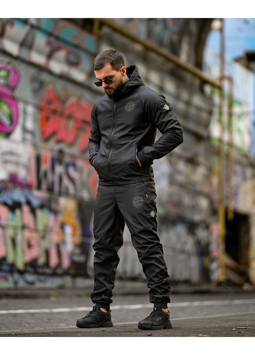 Чоловічий зимовий спортивний костюм Stone Island софтшов на чорний флісі Freedom (368778903)