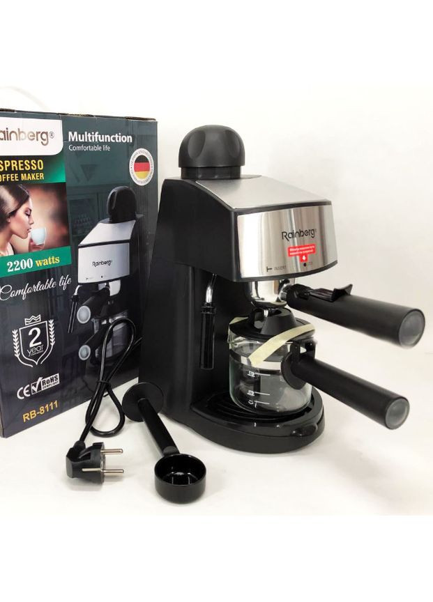 Рожковая кофеварка RB-8111 с капучинатором для эспрессо капучино и латте 2200 Вт 0.24 л Черная Rainberg (361851567)