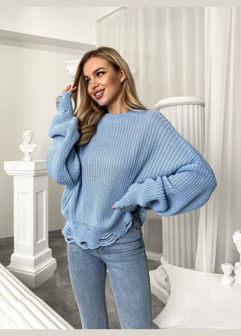 Женский свитер с дырками голубого цвета р.42/46 407261 New Trend (285710998)