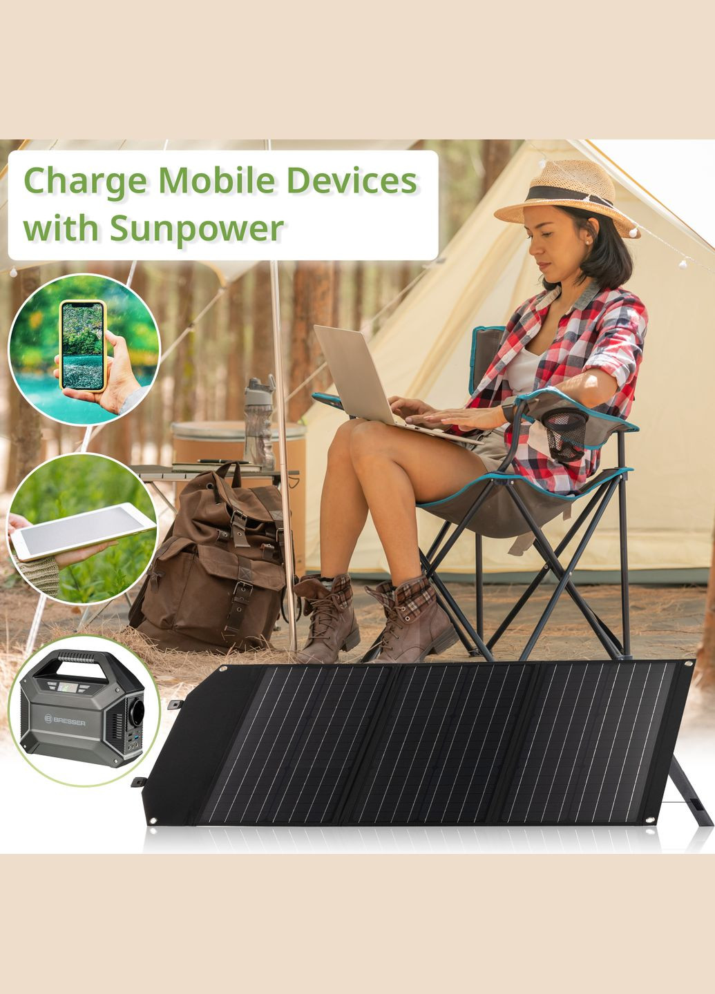 Портативний зарядний пристрій сонячна панель Mobile Solar Charger 60 Watt USB DC (3810050) Bresser (346534618)