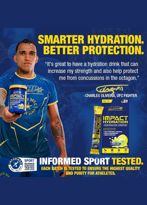 Креатин с электролитами Impact Hydration, Electrolytes + Creatine 14 Stick Packs 14.76 g (Lemon Lime) MHP (313047863)