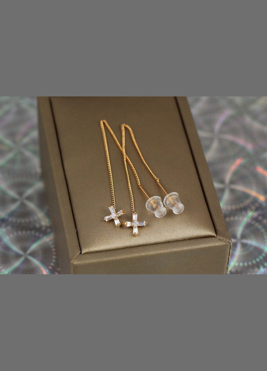 Серьги протяжки крестик из фианитов 7 см золотистые Xuping Jewelry (316434173)