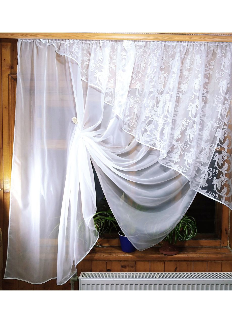 Кухонні фіранки коротка Фая біла вензель срібло права No Brand (372133807)