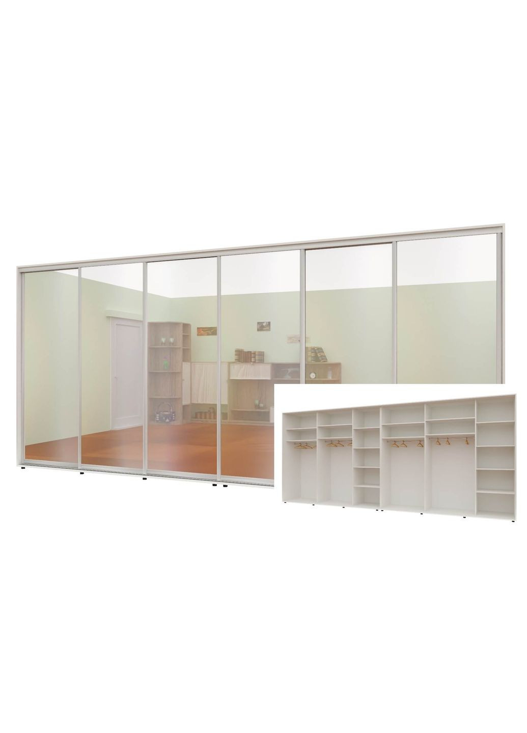 Шафа-купе шестидверна 420*60*220 см Білий 6 дверей Дзеркало Стандарт Комфорт Меблі (360473391)