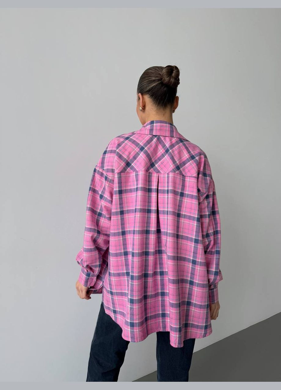 Розовая повседневный, кэжуал рубашка в клетку No Brand с длинным рукавом