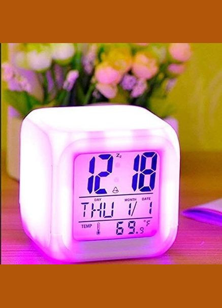 Цифровые настольные часы на батарейках хамелеон 7 цветов Glowing LED Color Change с термометром и будильником No Brand (322895728)