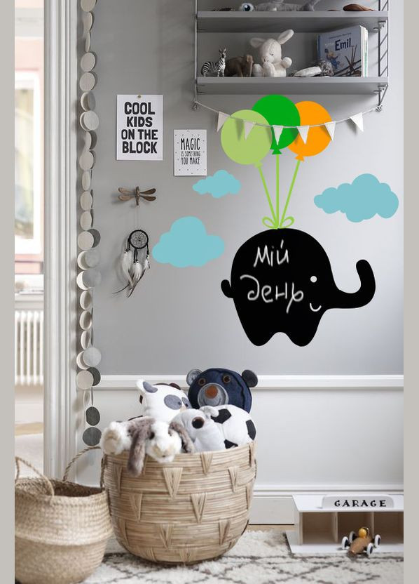 Дитяча Наліпка. на стіни, вікна, дзеркала вінілова "Слон в хмарах" в дитячу Zatarga (325881750)
