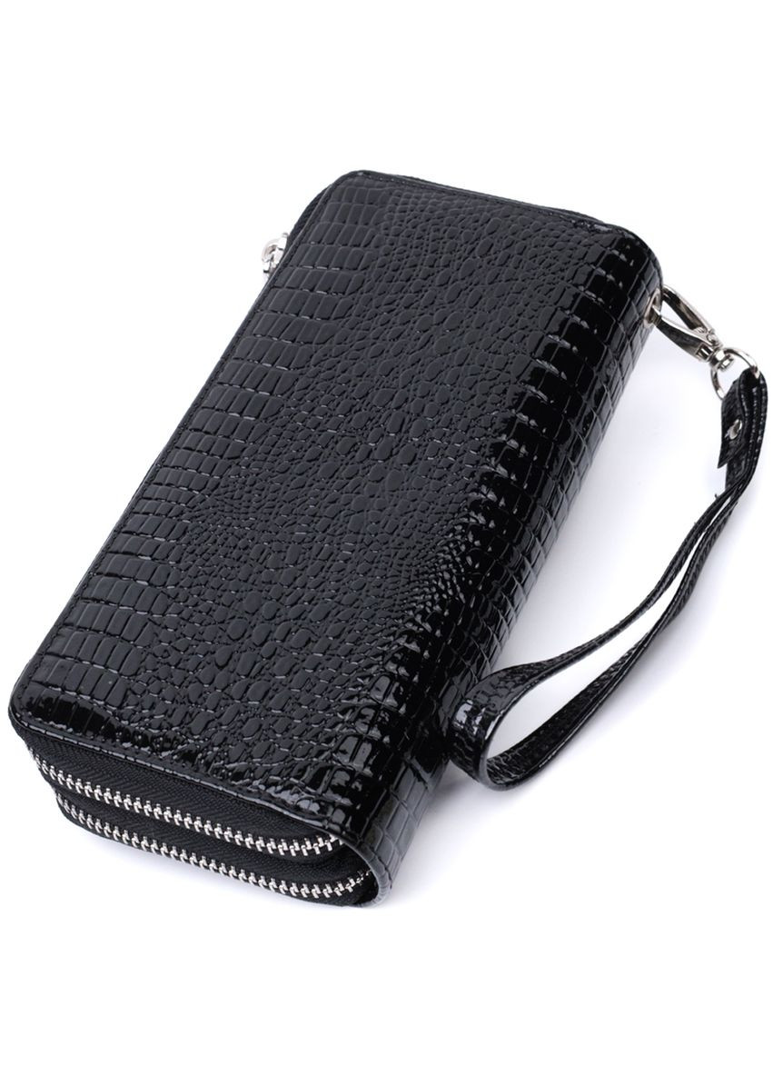 Стильный клатч с тиснением под рептилию на два отделения с ремнем черный (sku_22693) No Brand (328218820)