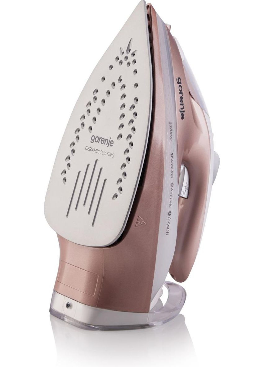 Утюг, 3200Вт, 420мл, паровой удар-250гр, верт. отпаривание, антинакипь, автоотключение, керам. подошва, бронзово-белый Gorenje (370616492)