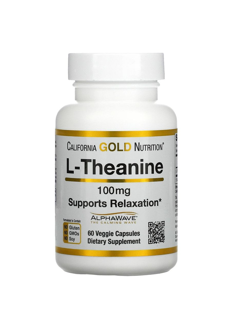 Lтеанін 100 мг L-Theanine сприяє розслабленню та концентрації 60 капсул California Gold Nutrition (277695203)