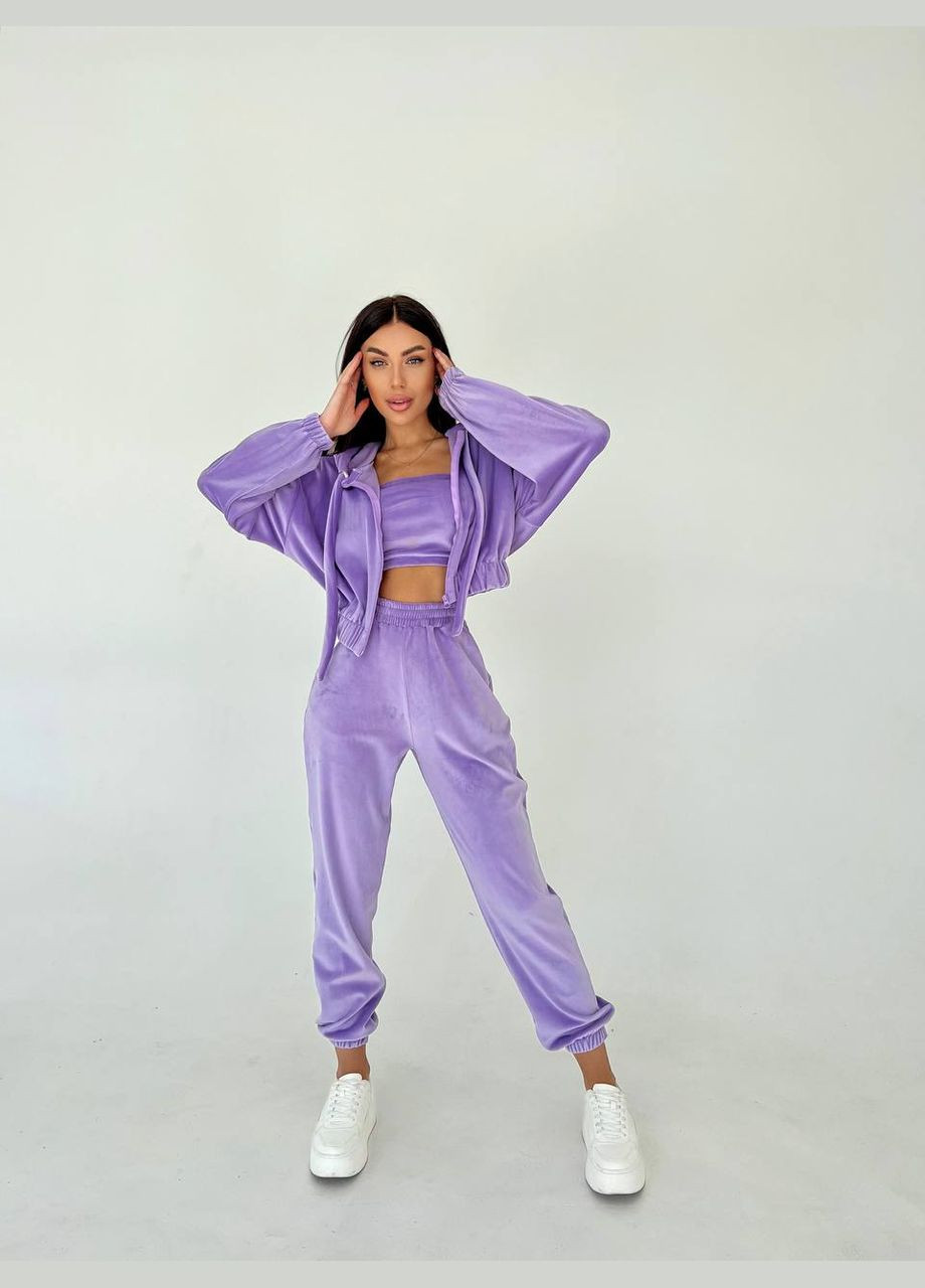 Костюм женский тройка велюровые джогеры, топ и кофта Adelante (316513769)