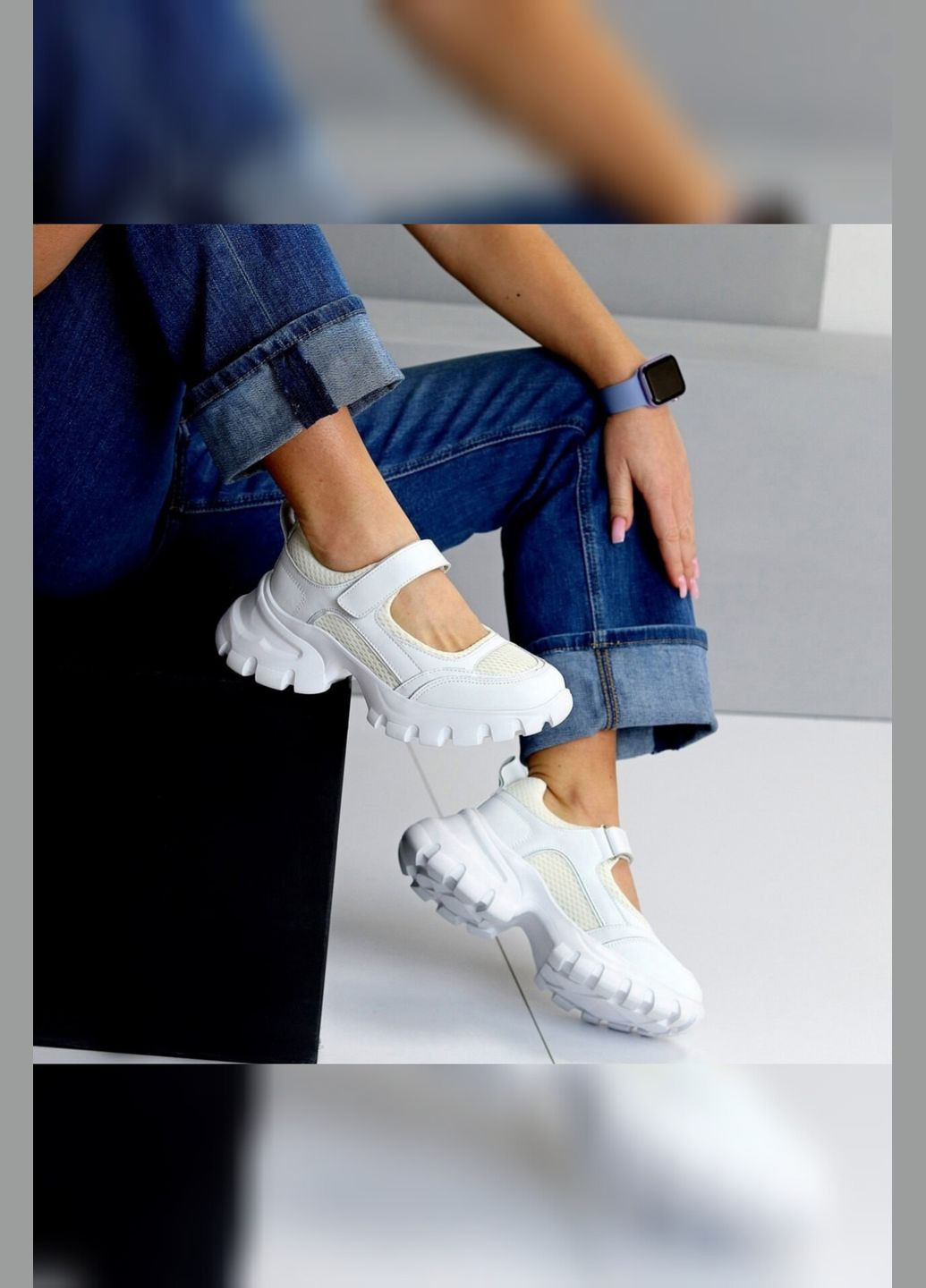 Кросівки білі жіночі шкіряні на липучці легкі дихаючі з сіткою зручні стильні Viki кросівки білі літо (338370404)