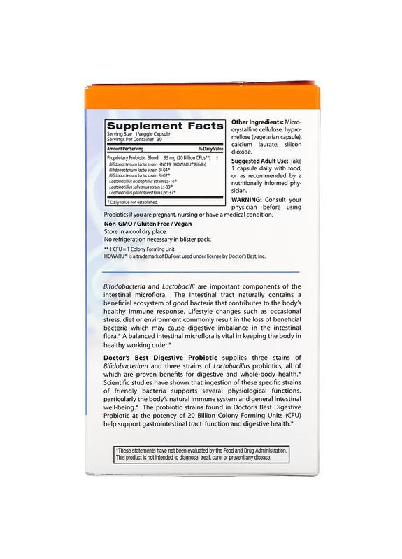 Пробіотики і пребіотики Digestive Probiotic, 30 вегакапсул Doctor's Best (324418062)