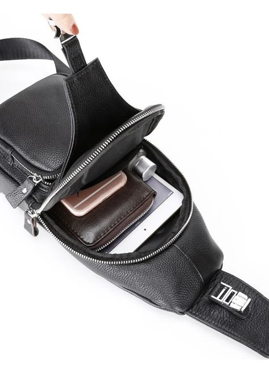 Мужская кожаная сумка-слинг черная MK-96303 Tiding Bag (336551896)