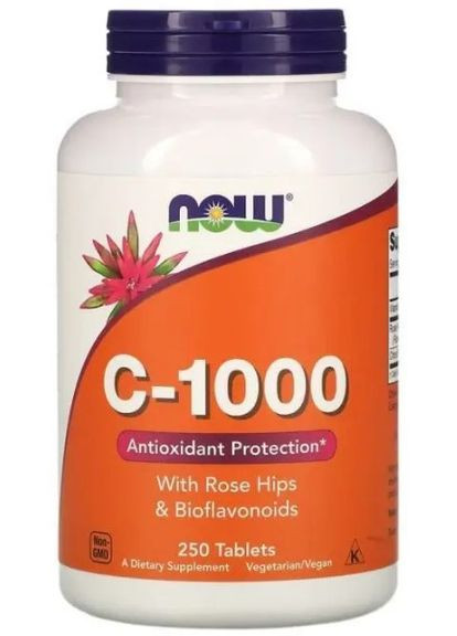 Вітамін С з шипшиною та біофлавоноїдами C-1000 250 таблеток Now Foods (357343066)