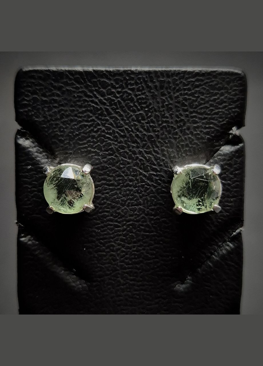 Срібні сережки з натуральними природними каменями кіанітом зеленого м’ятного кольору, сережки-гвіздки / пусети жіночі Handmade (327096624)