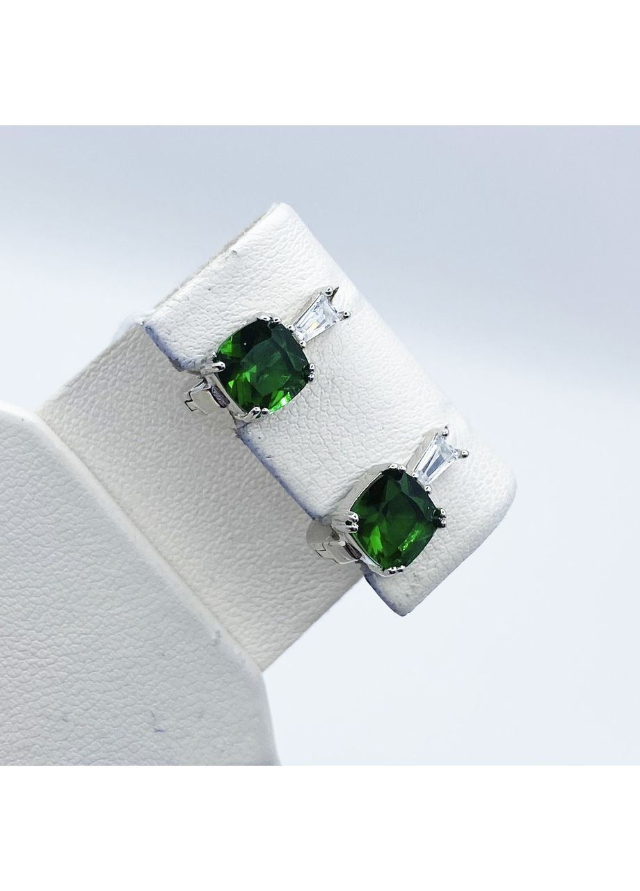 Сережки срібні з зеленим кварцем 3,36 г No Brand (369737276)