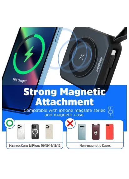 Универсальный аккумулятор Magnetic Wireless 10000mAh 20W PD, AC зарядка, QI/15W, встроенный USB-C (QM10001AC) Energizer QI/, Magnetic Wireless 10000mAh 20W PD, AC зарядка (389991897)