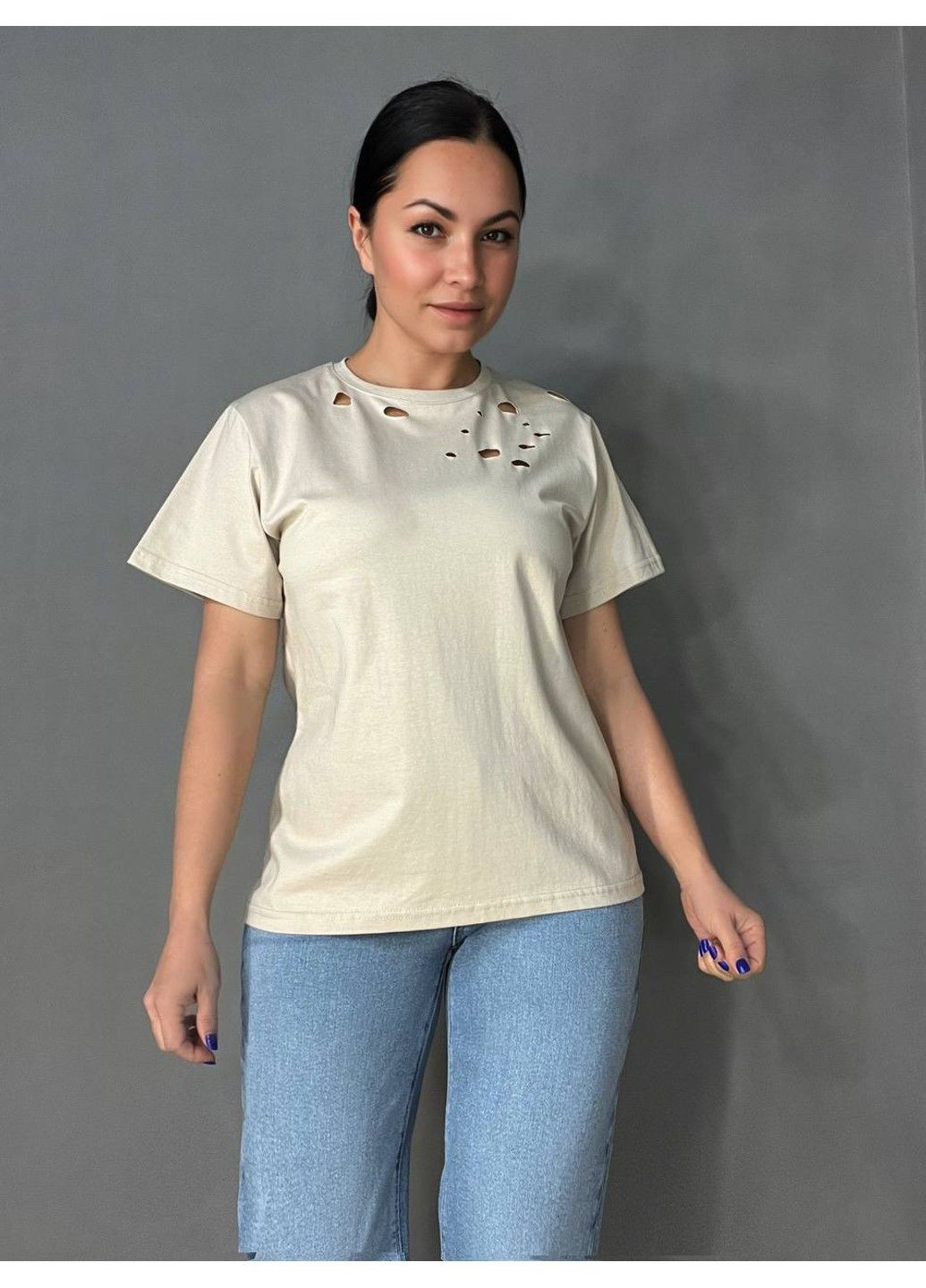 Футболка женская A-N 2528 с порезами one size No Brand - (329951276)