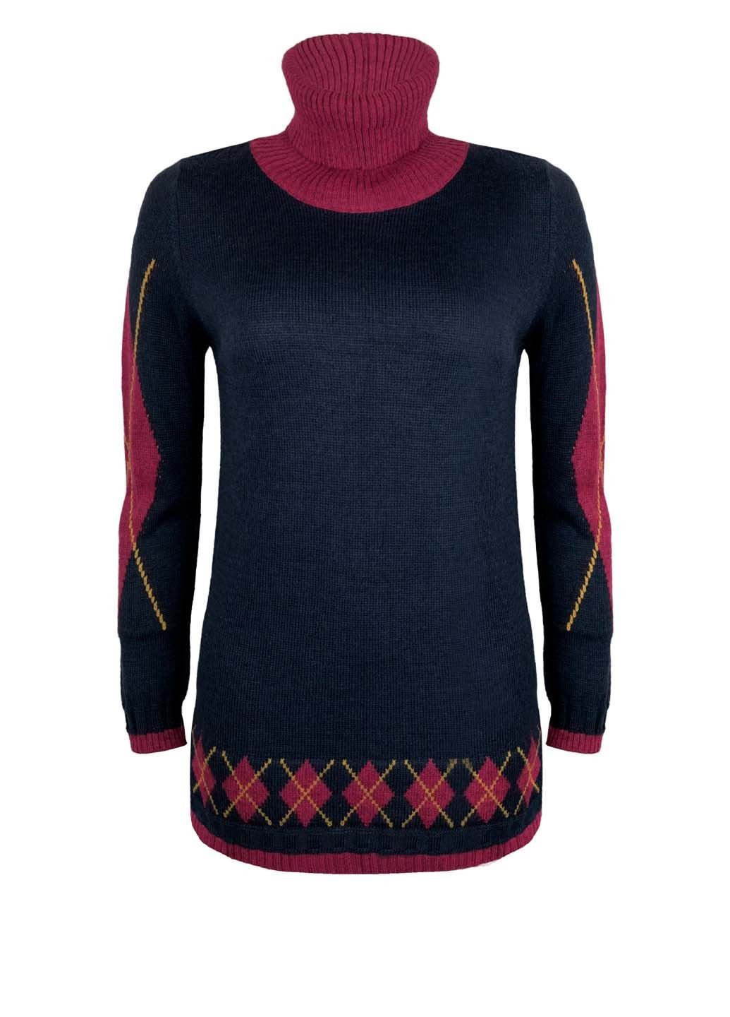 Темно-синій зимовий подовжений жіночий светр-гольф Rinascimento