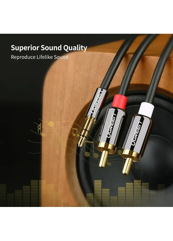 Аудіокабель AV116 3.5mm Male to 2RCA Male, PVC, 5m Black Ugreen (403221654)