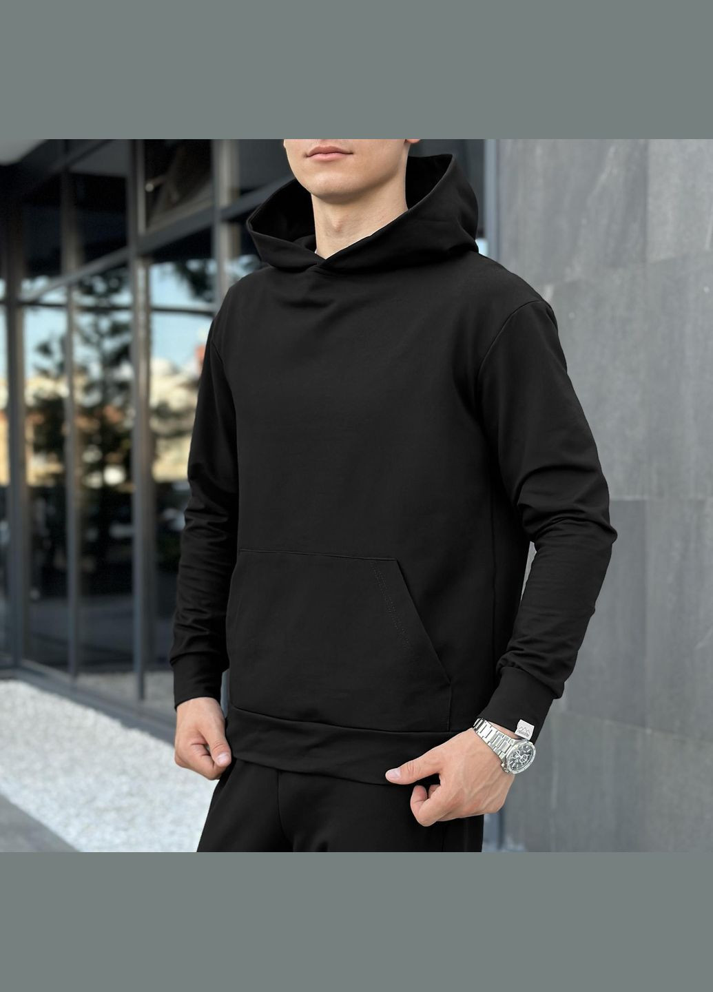 Чоловічий демісезонний худі чорне оверсайз No Brand (346085263)