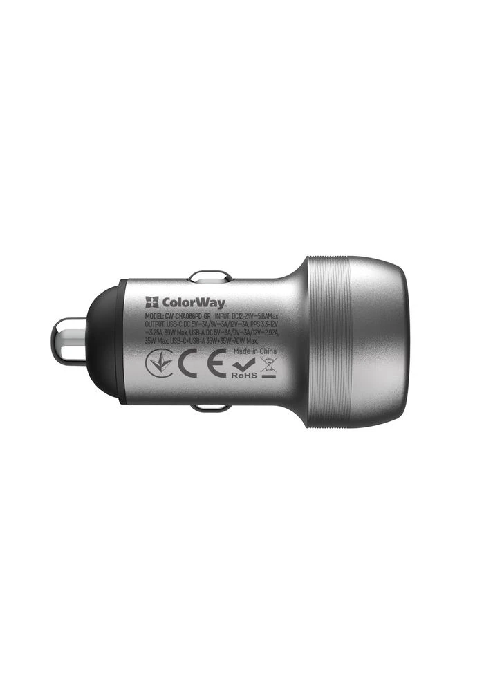 Автомобільний зарядний пристрій 2USB (Type-C PD35W + USB QC3.0 35W) 70W Сірий (CW-CHA066PD-GR) Colorway (396661428)