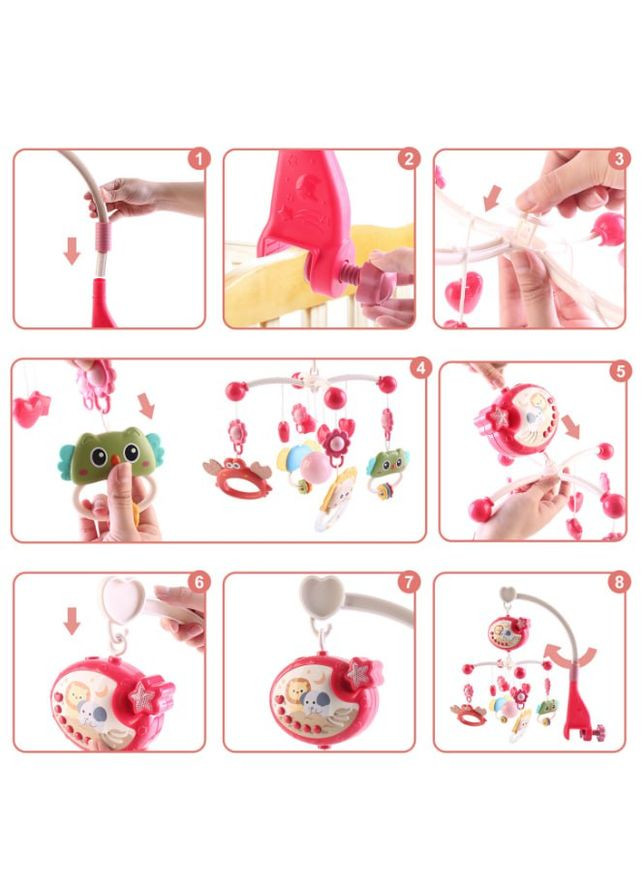 Музыкальный проектор мобиль-ночник 698-84-85 карусель с подвесными элементами Розовая с пультом Kimi (327217308)