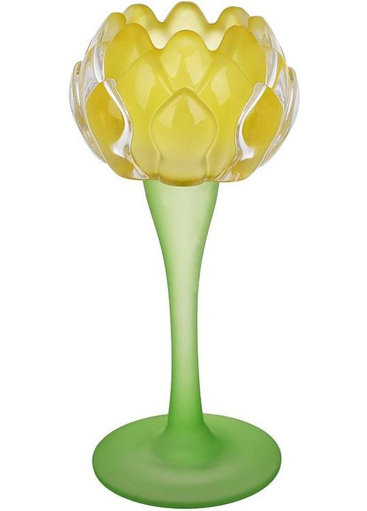 Подсвечник стеклянный Желтый Лотос 8см высота 18см для свечи цветок лотоса декор интерьера Bona (368991095)