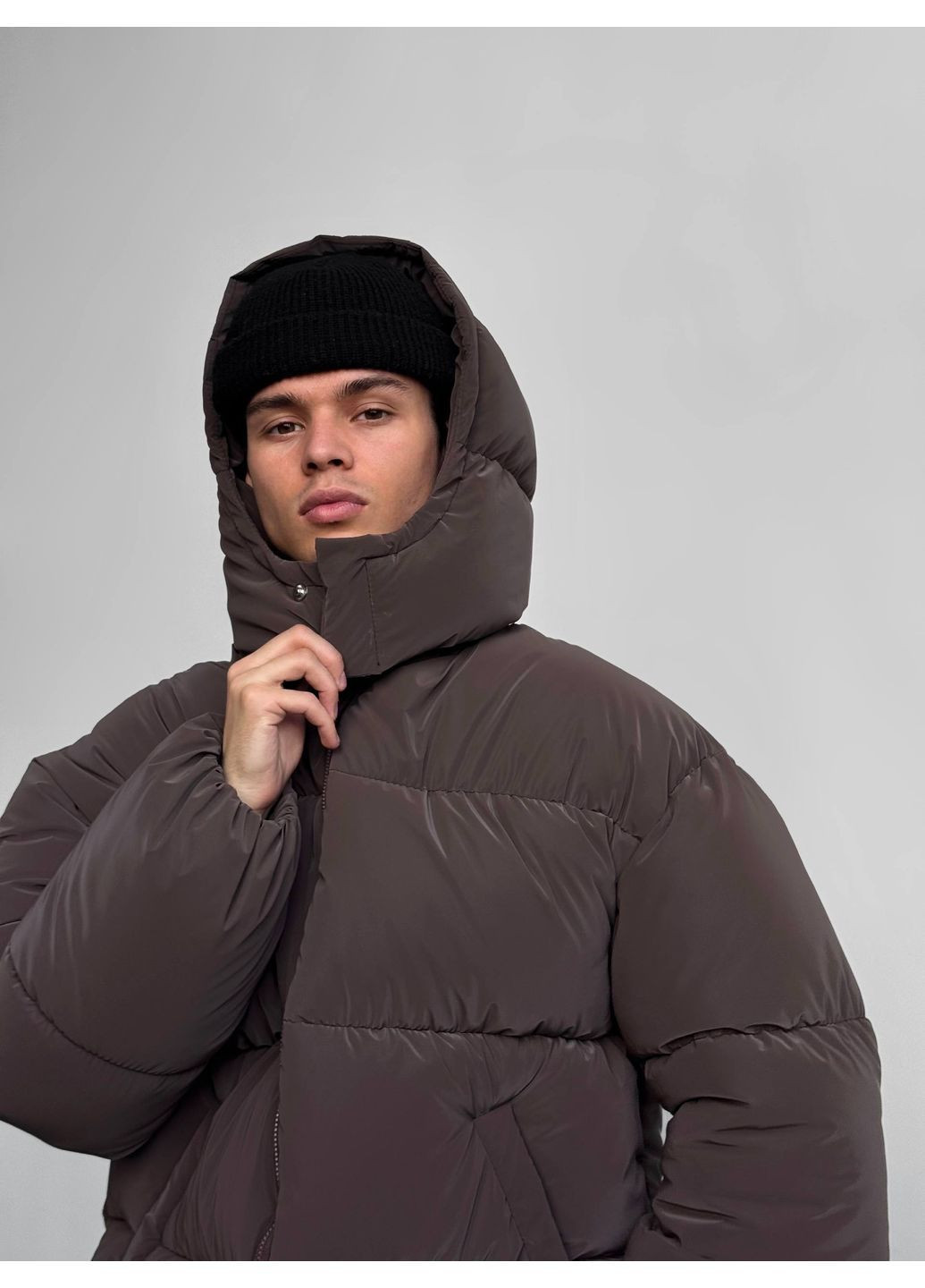 Коричнева оверсайз куртка пуховик blaid шоколад унісекс No Brand