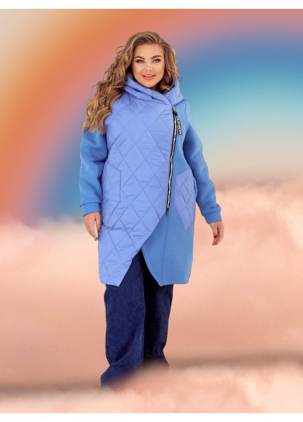 Жіночий утеплений кардиган великого розміру з капюшоном, блакитний Boni Кардиган (358888083)