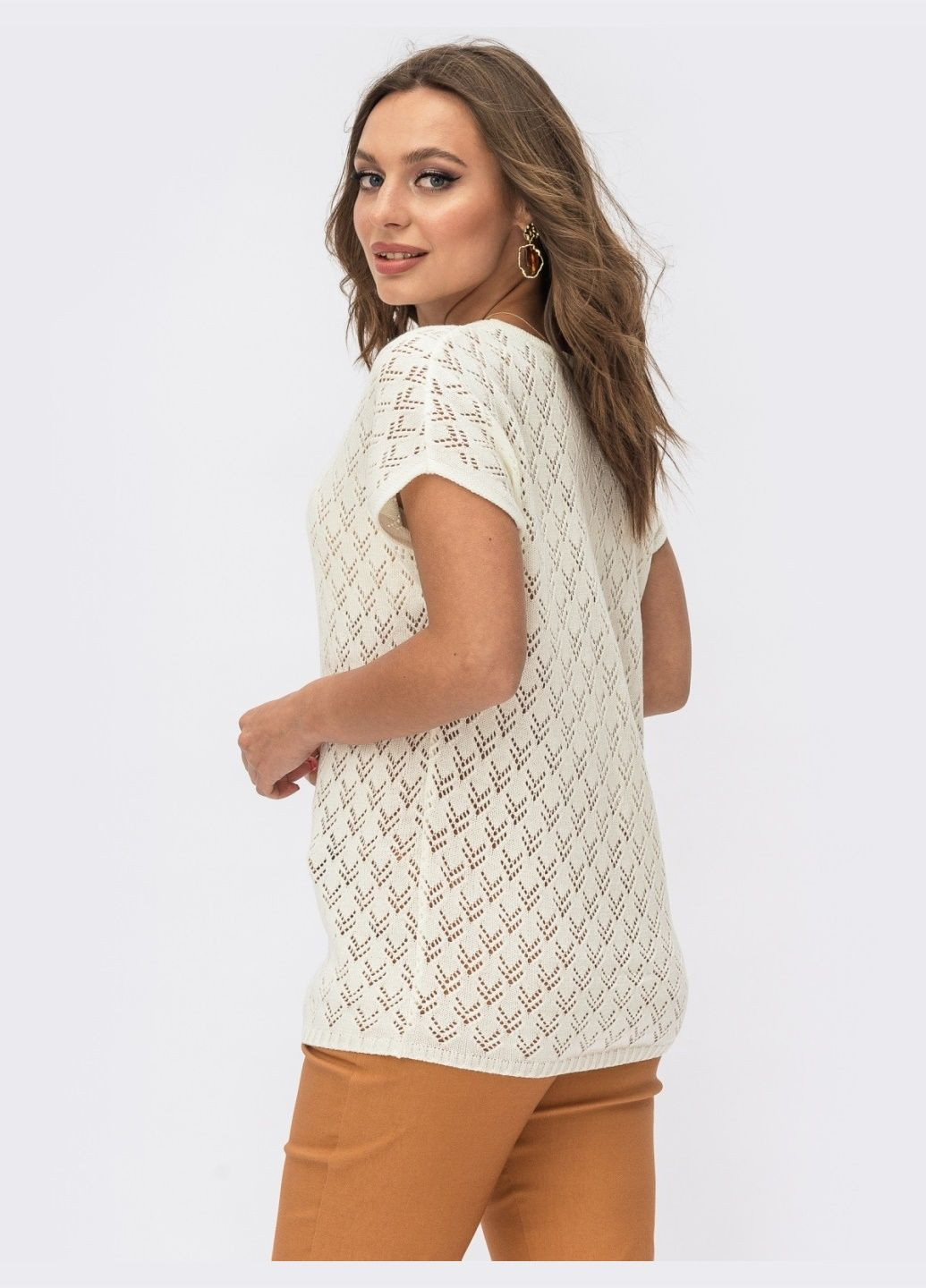ажурний пуловер з коротким рукавом білий Dressa - (288134879)