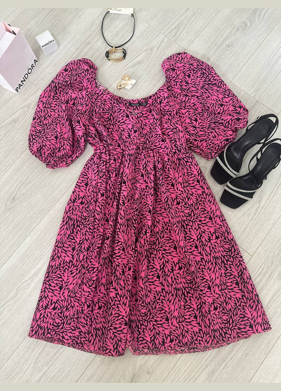 Малиновое коктейльное, повседневный, кэжуал, джинсовое, вечернее платье женское Україна с цветочным принтом