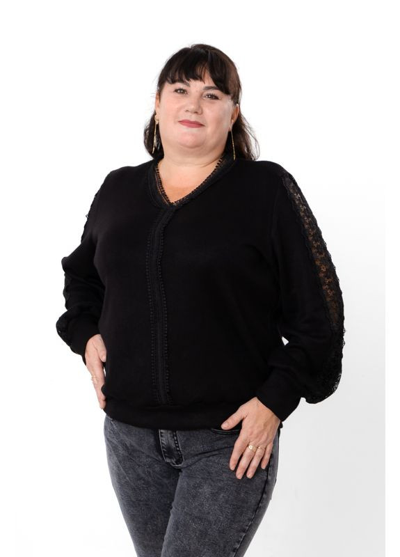 Чорний демісезонний ангоровий джемпер для жінки (плюс сайз) однотонний з мереживом (p-18060) Носи своє