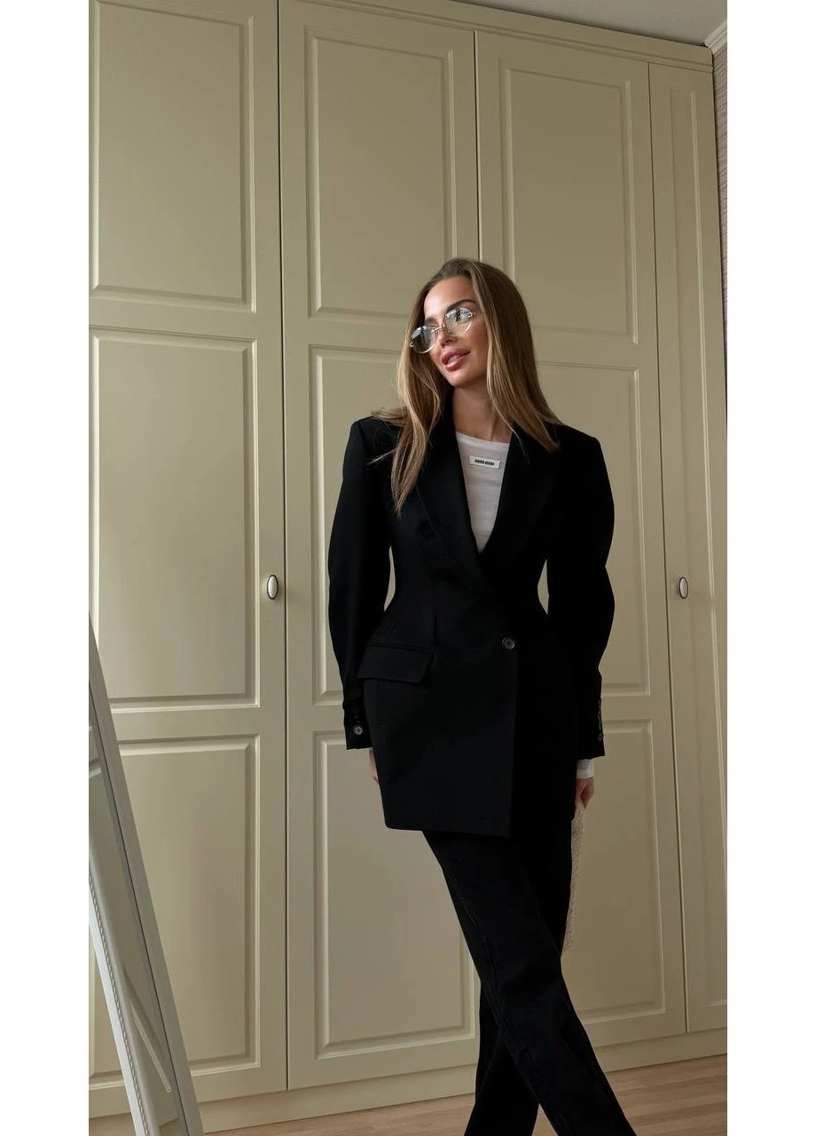 Черная демисезонная жакет с акцентной талией (50ja) Classyme