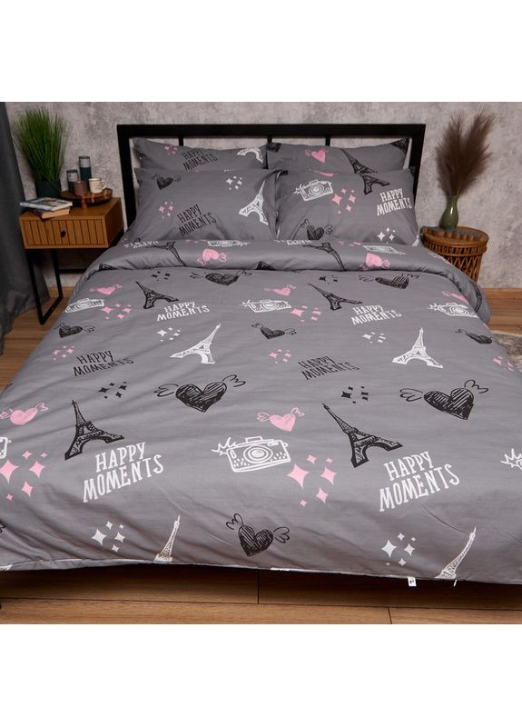 Комплект постільної білизни Бязь Gold Люкс двоспальні 175х210 наволочки 2х50х70 (MS-820009561) Moon&Star Paris Moments (356116218)