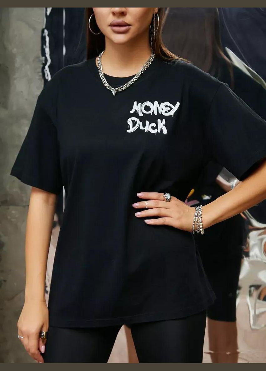 Женская хлопковая футболка свободного прямого кроя с принтом денежной утки oversize стильные оверсайз футболки с рисунком Cindylove - (343053115)