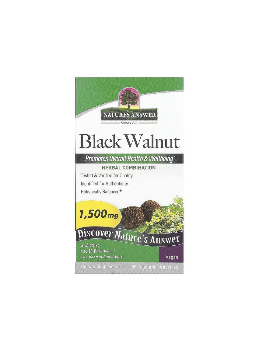 Черный орех, 1500 мг, Black Walnut,, 90 вегетарианских капсул Nature's Answer (322768116)