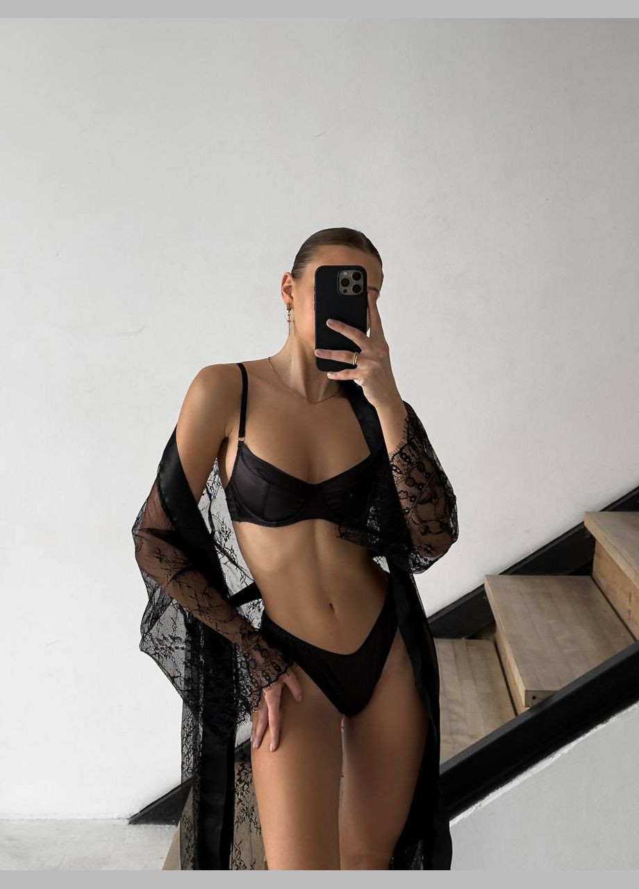 Жіночий мереживний для дому і сну чорний No Brand халат (317253566)